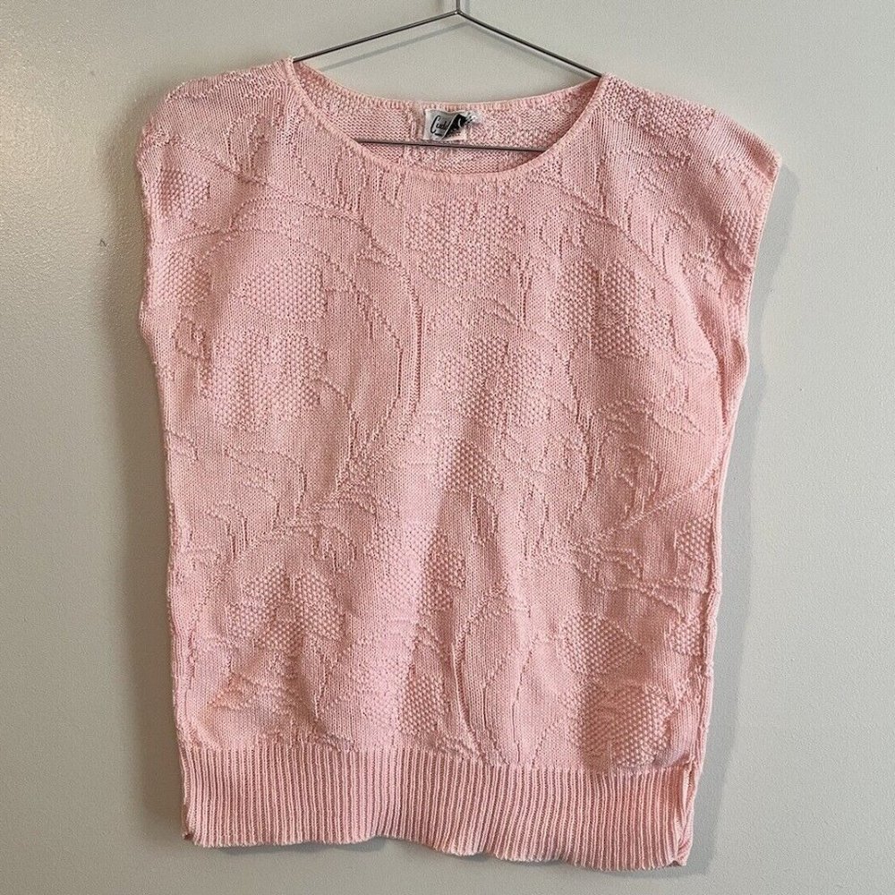 Vintage Pink Cotton Sleeveless Summer Sweater Sm/Med Cottage Core